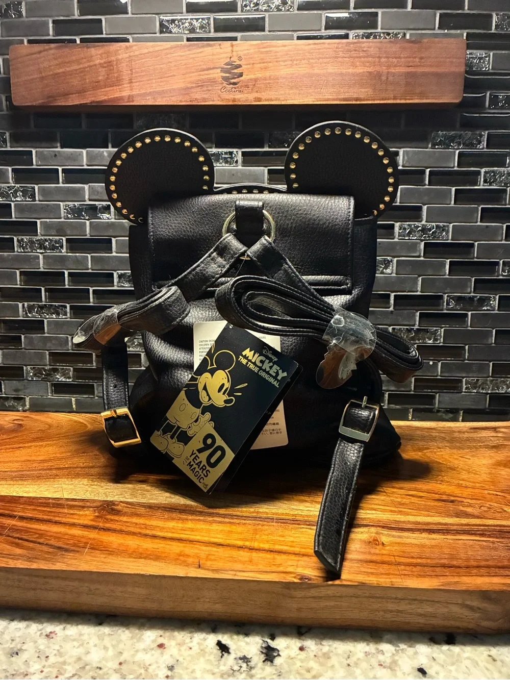 Danielle Nicole Black Leather Mickey Ear Backpack - Picture 7 of 11